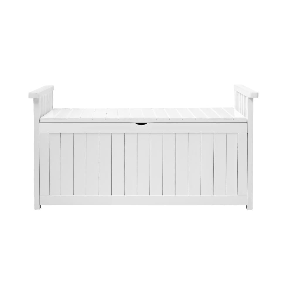 Outdoor Storage Box Wooden Garden Bench L White