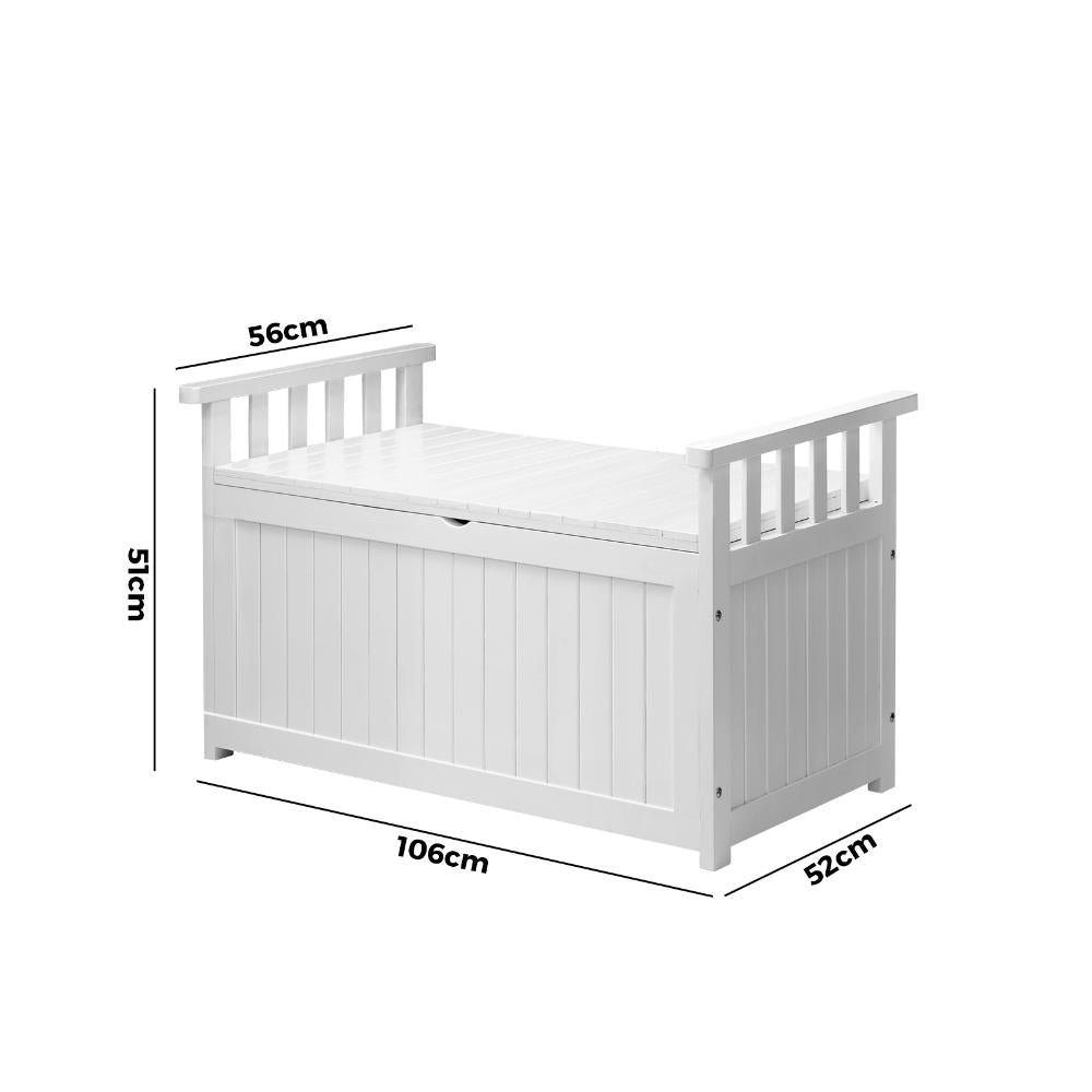 Outdoor Storage Box Wooden Garden Bench L White