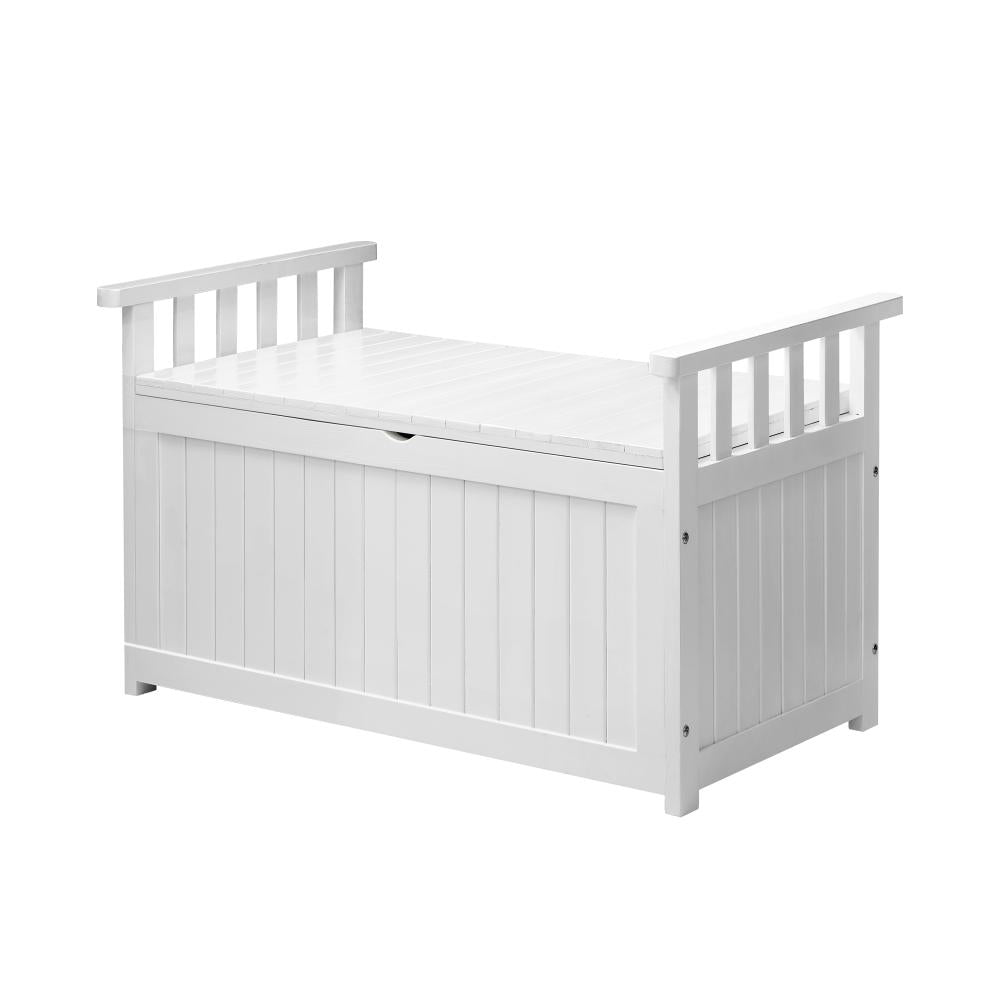 Outdoor Storage Box Wooden Garden Bench L White