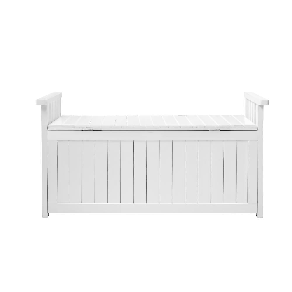 Outdoor Storage Box Wooden Garden Bench L White