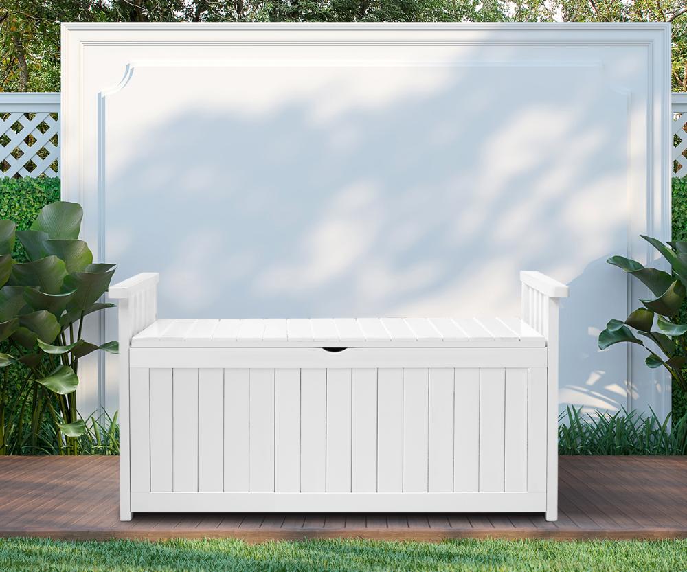 Outdoor Storage Box Wooden Garden Bench L White