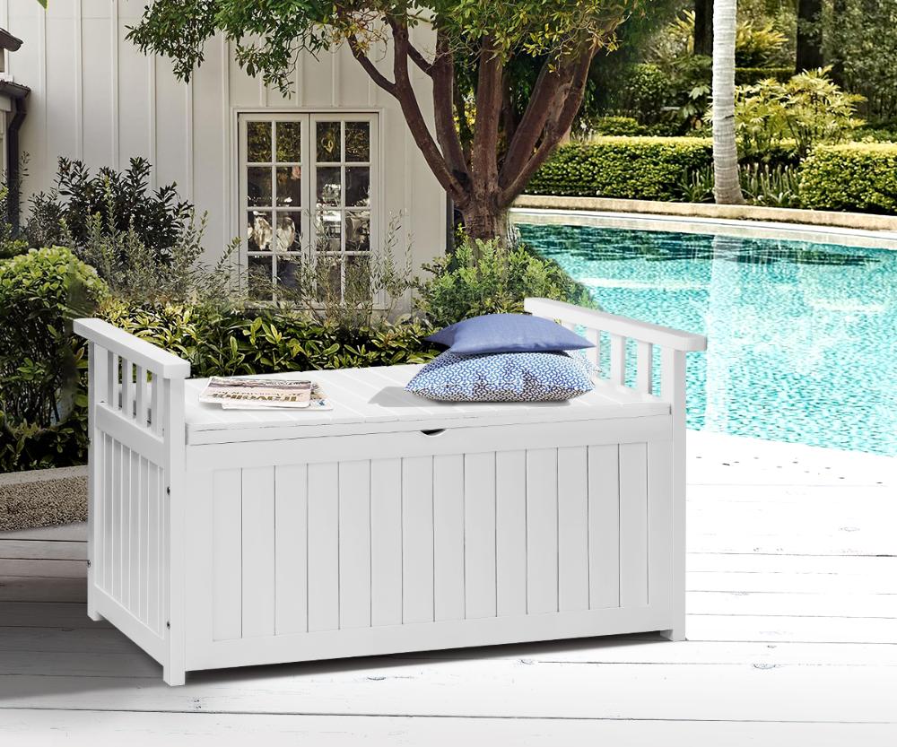 Outdoor Storage Box Wooden Garden Bench L White