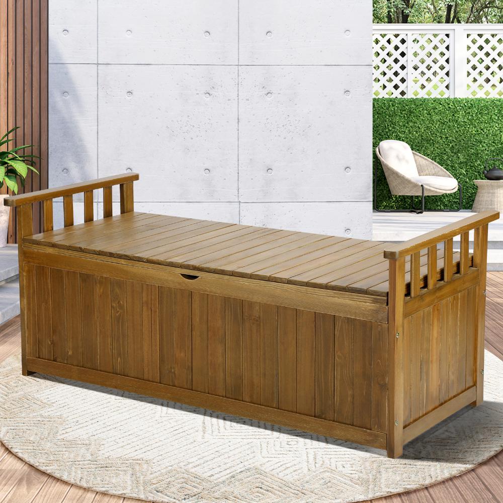 Outdoor Wooden Storage Bench Waterproof Top