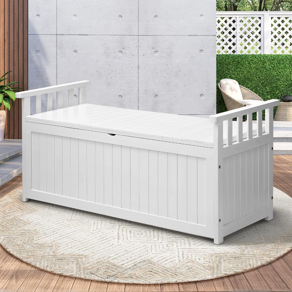 Outdoor Storage Bench Wooden Container White