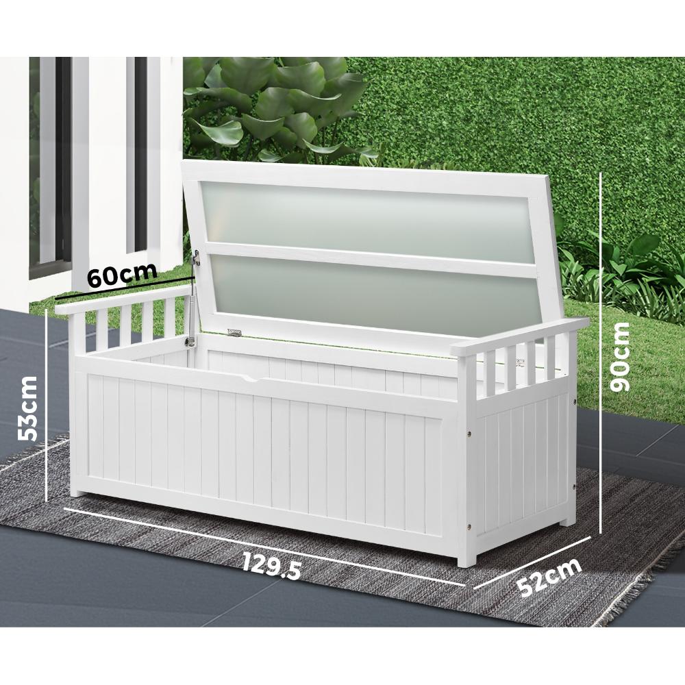 Outdoor Storage Bench Wooden Container White