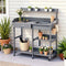 Cedar Potting Bench with Sink, Shelves, Drawers & Wheels – Grey