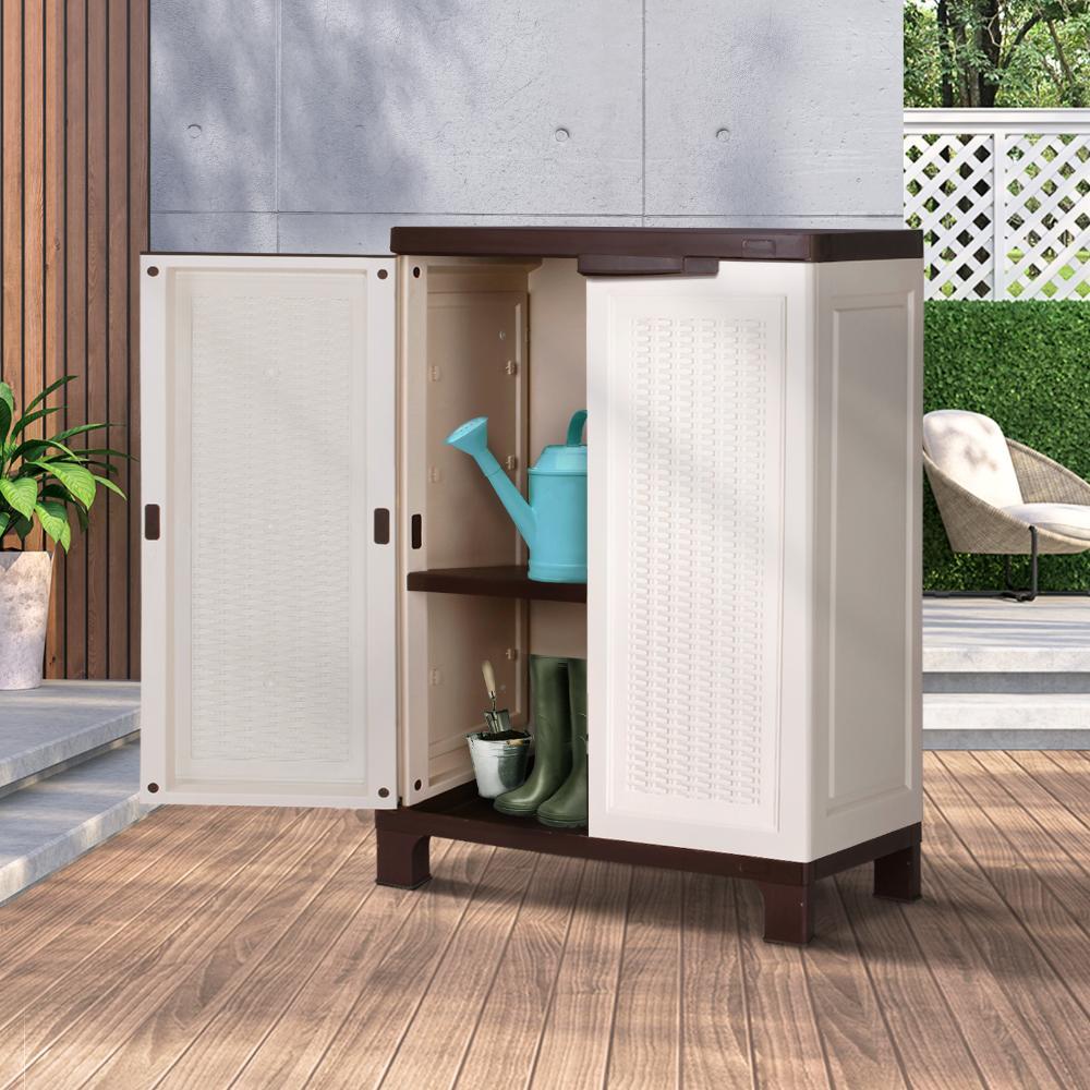 Outdoor Storage Cabinet Removable Shelf Lockable Beige