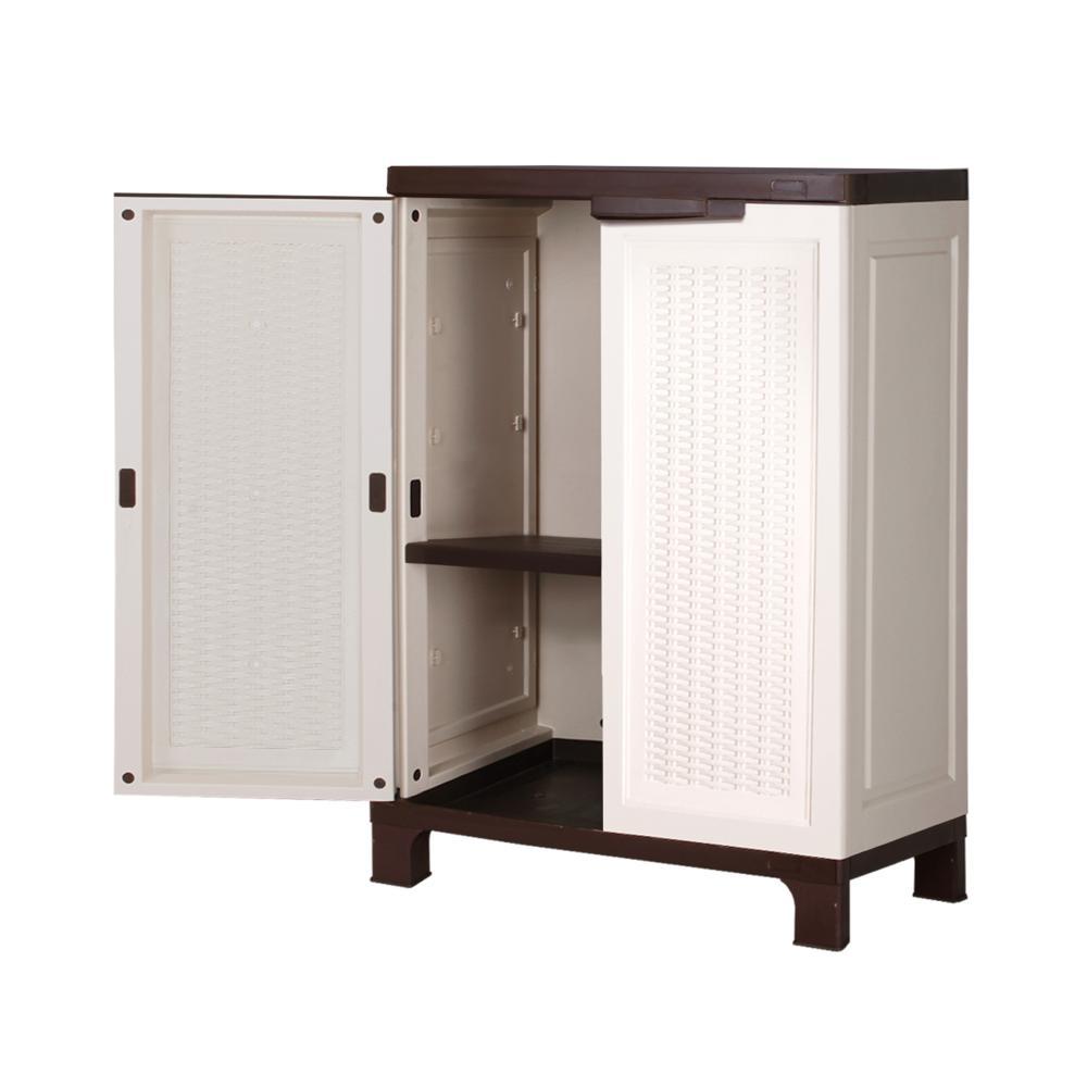 Outdoor Storage Cabinet Removable Shelf Lockable Beige