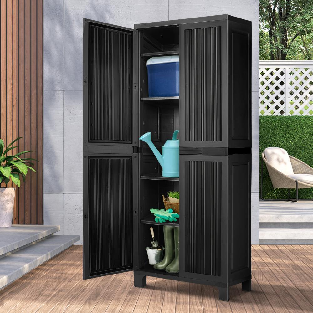 Outdoor Storage Cabinet Adjustable Lockable Tall Black