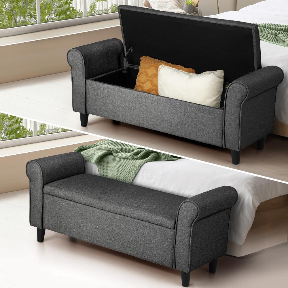 Storage Ottoman Linen Fabric Large Grey