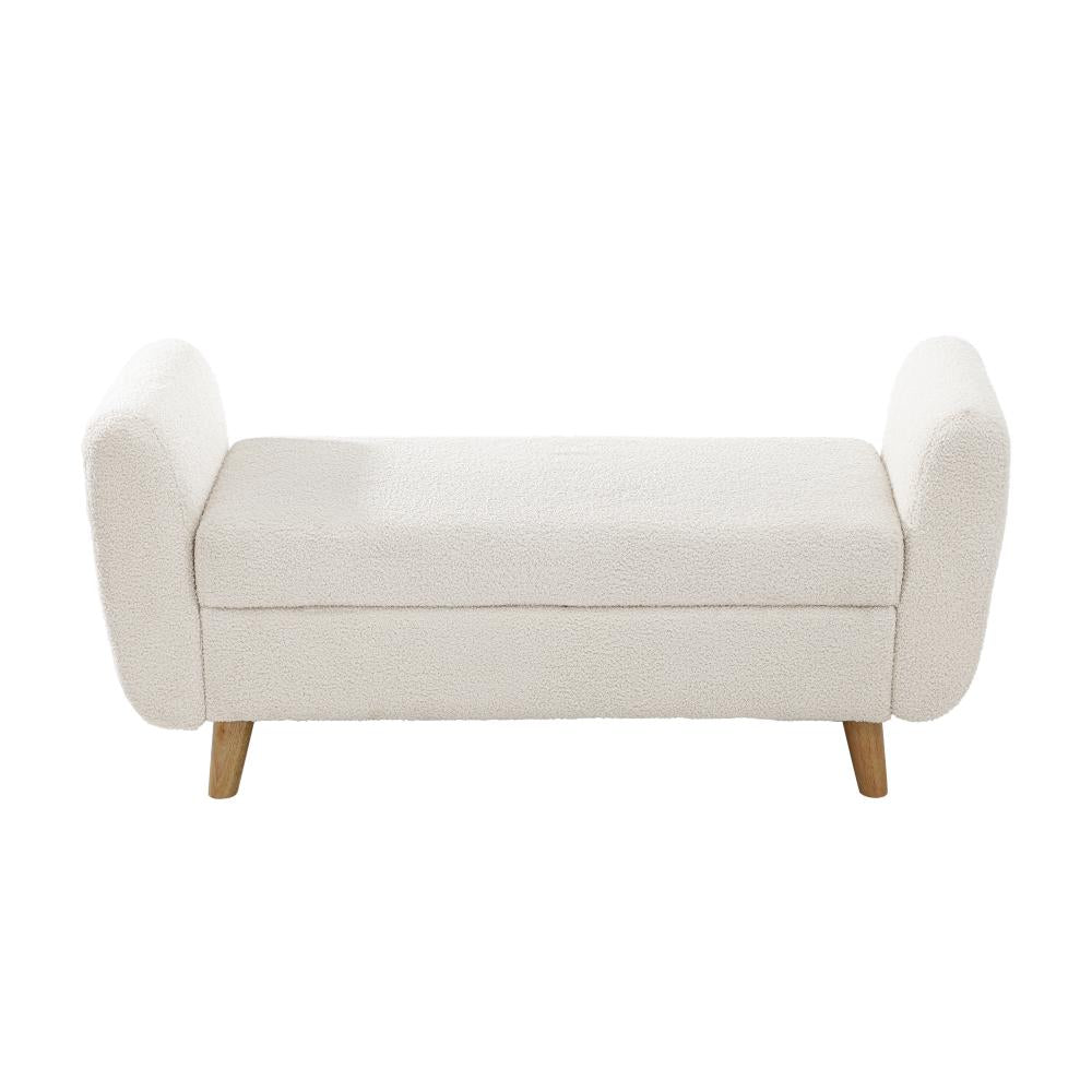 Storage Ottoman Sherpa Fabric White with Armrests