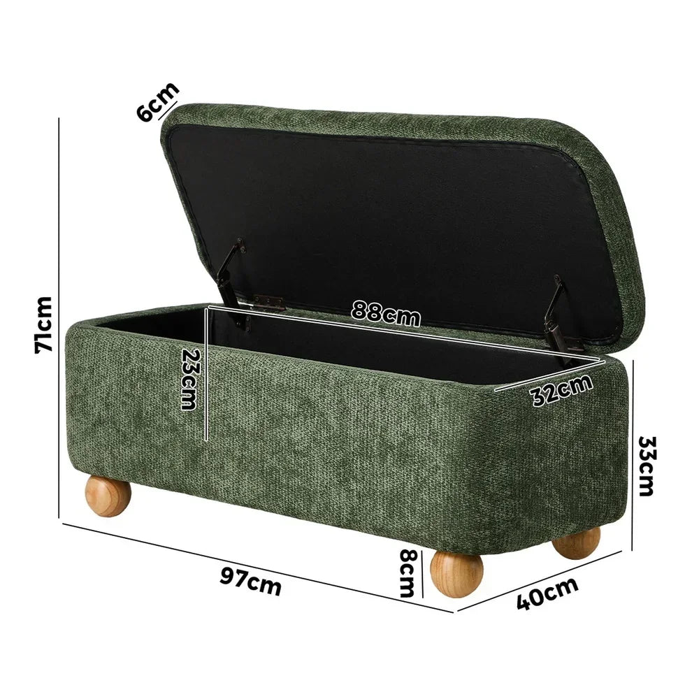 Storage Ottoman Blanket Box Bench Chenille Ball Foot Stool