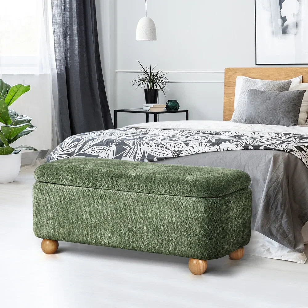 Storage Ottoman Blanket Box Bench Chenille Ball Foot Stool
