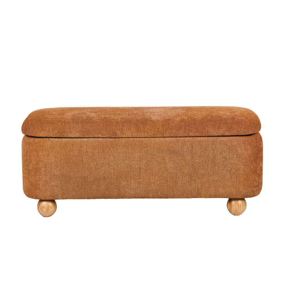 Oikiture Chenille Storage Ottoman Bench Chest Footrest Caramel Brown