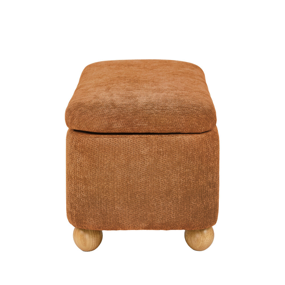 Oikiture Chenille Storage Ottoman Bench Chest Footrest Caramel Brown