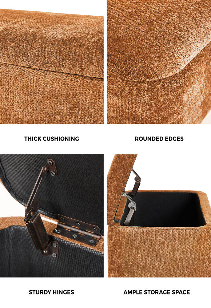 Oikiture Chenille Storage Ottoman Bench Chest Footrest Caramel Brown