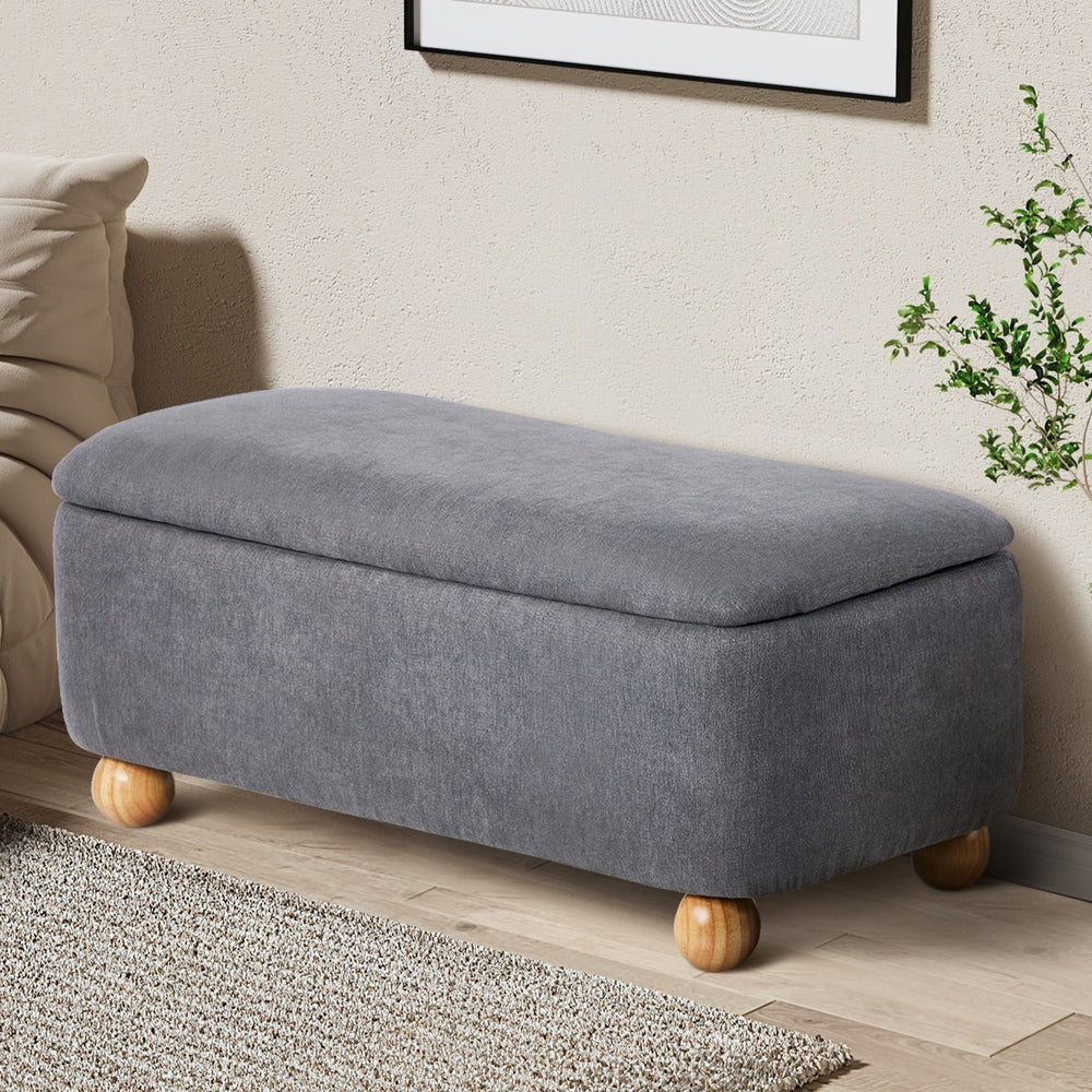 Oikiture Storage Ottoman Foot Stool Linen Couch Bench Blanket Box