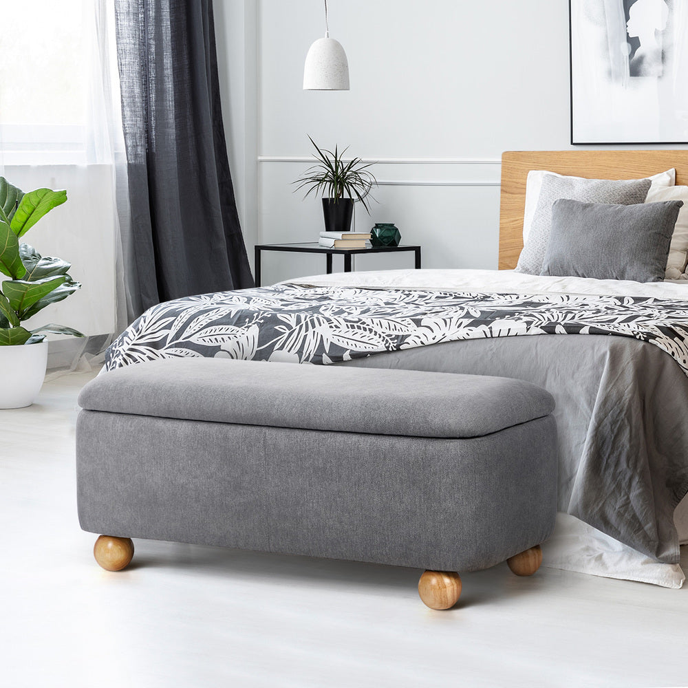 Oikiture Storage Ottoman Foot Stool Linen Couch Bench Blanket Box