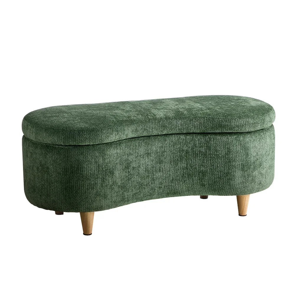 Storage Ottoman Cashew Footstool Chenille Chest Box Green