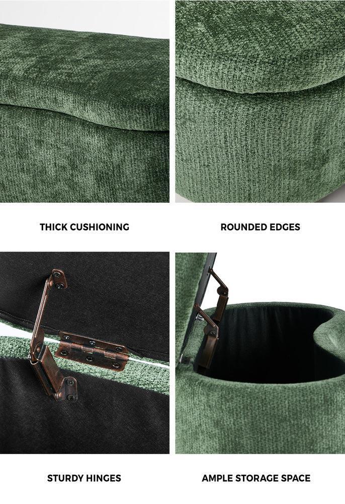Storage Ottoman Cashew Footstool Chenille Chest Box Green