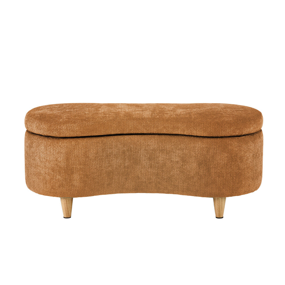 Oikiture Storage Ottoman Cashew Footstool Chenille Bench Blanket Brown