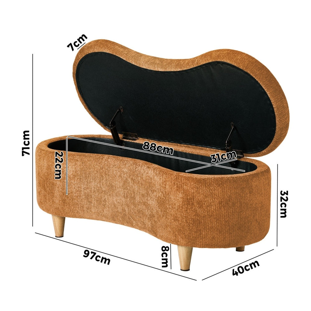 Oikiture Storage Ottoman Cashew Footstool Chenille Bench Blanket Brown