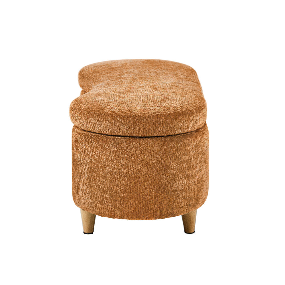 Oikiture Storage Ottoman Cashew Footstool Chenille Bench Blanket Brown