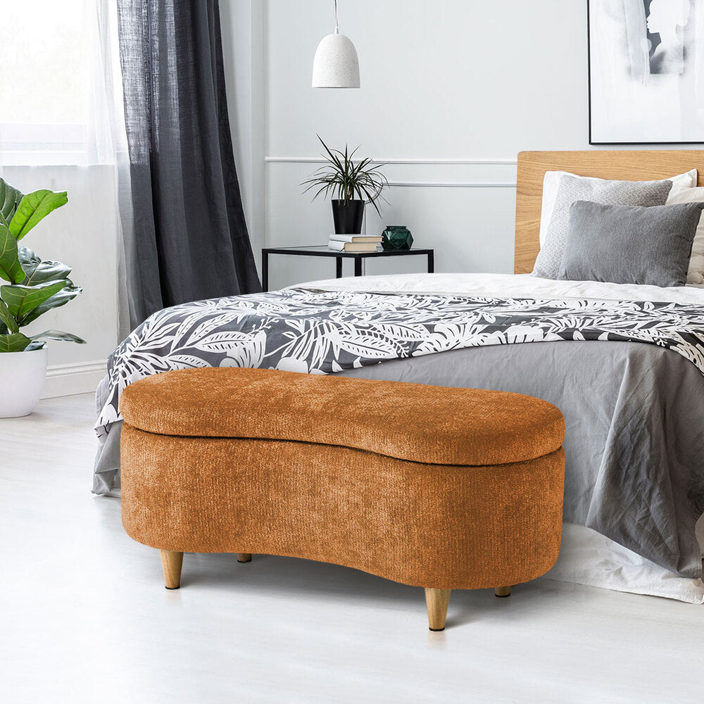 Oikiture Storage Ottoman Cashew Footstool Chenille Bench Blanket Brown