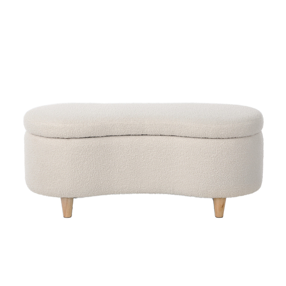 Oikiture Storage Ottoman Cashew Foot Stool Teddy Boucle Chest Bench