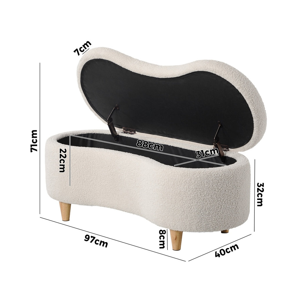 Oikiture Storage Ottoman Cashew Foot Stool Teddy Boucle Chest Bench
