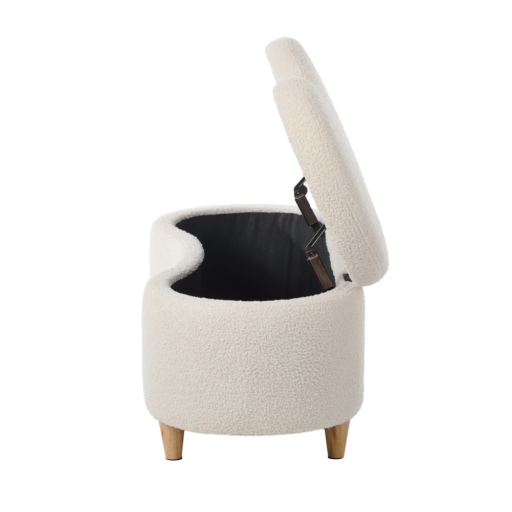 Oikiture Storage Ottoman Cashew Foot Stool Teddy Boucle Chest Bench