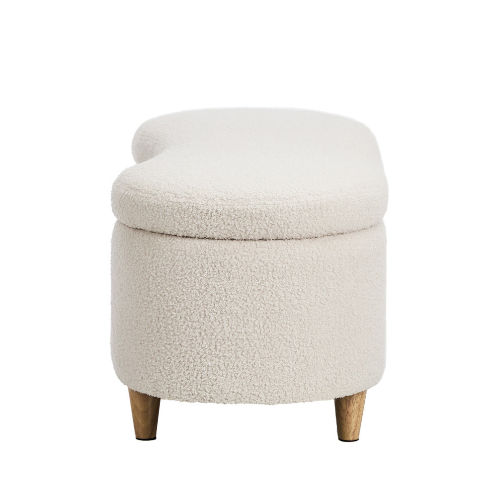 Oikiture Storage Ottoman Cashew Foot Stool Teddy Boucle Chest Bench