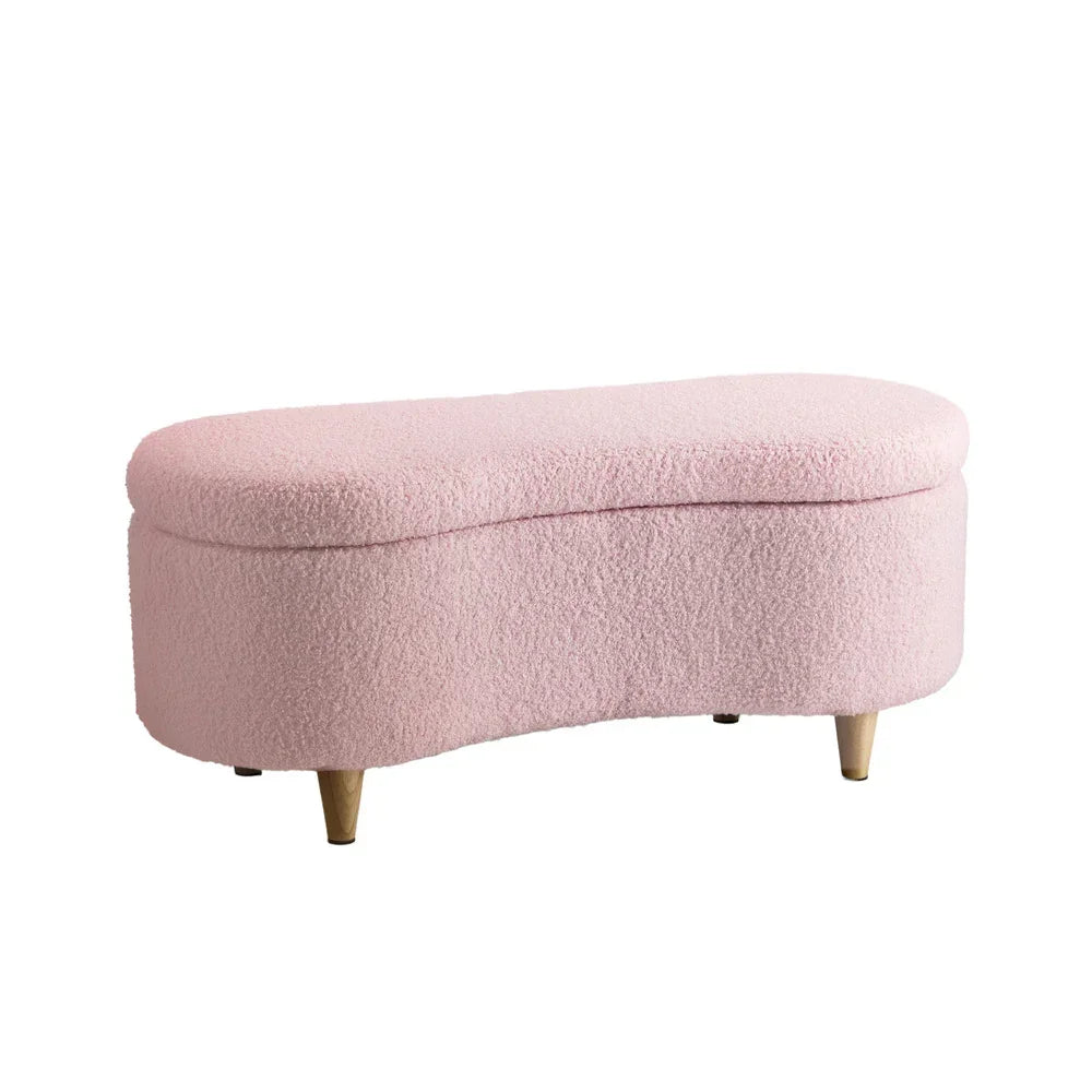 Storage Ottoman Cashew Teddy Boucle Chest Bench Stool Pink