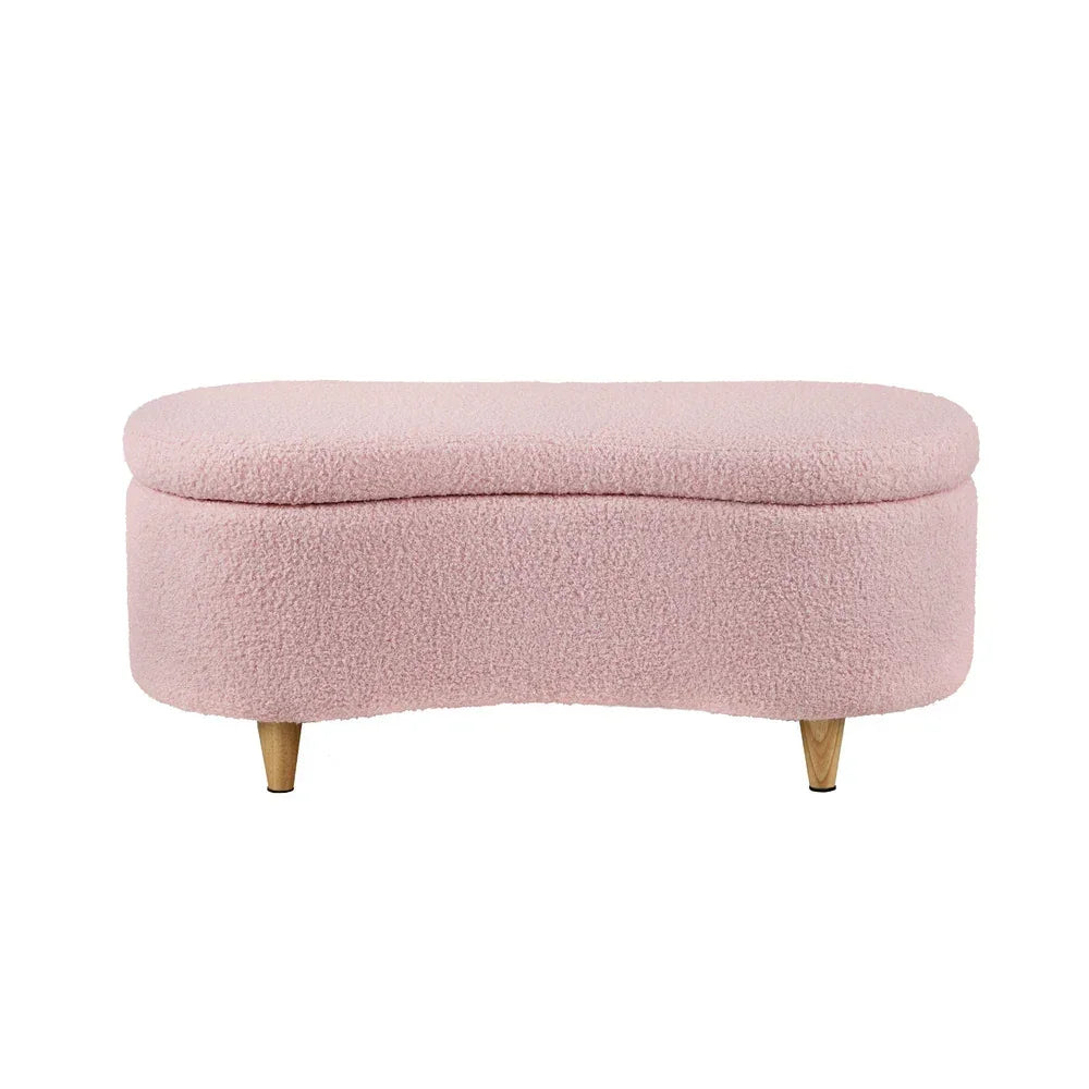Storage Ottoman Cashew Teddy Boucle Chest Bench Stool Pink