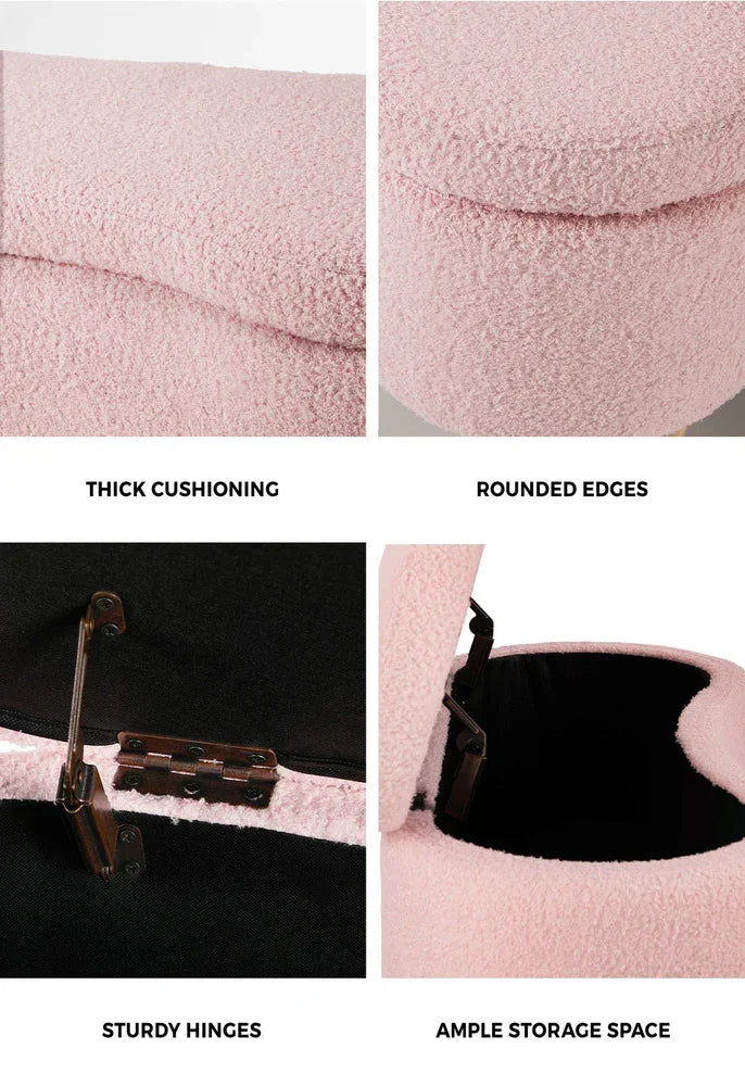 Storage Ottoman Cashew Teddy Boucle Chest Bench Stool Pink