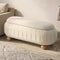 Oikiture 103cm Boucle Storage Ottoman Oval Bench Chest Ball Legs Beige