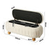 Oikiture 103cm Boucle Storage Ottoman Oval Bench Chest Ball Legs Beige