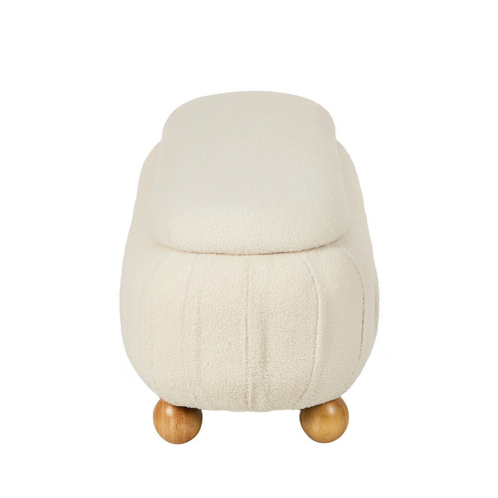 Oikiture 103cm Boucle Storage Ottoman Oval Bench Chest Ball Legs Beige