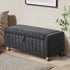 Oikiture Storage Ottoman Couch Footstool Linen Toy Chest Bench Grey