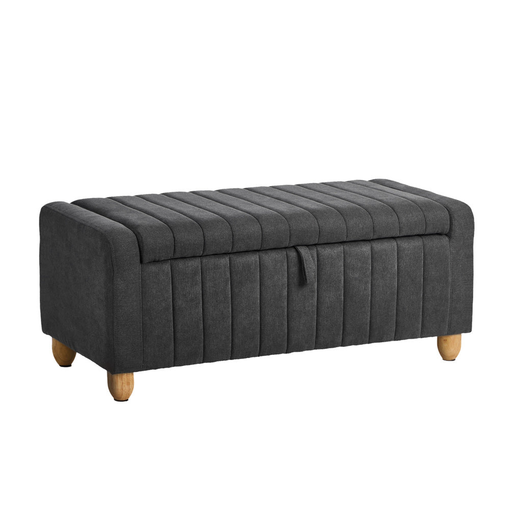 Oikiture Storage Ottoman Couch Footstool Linen Toy Chest Bench Grey