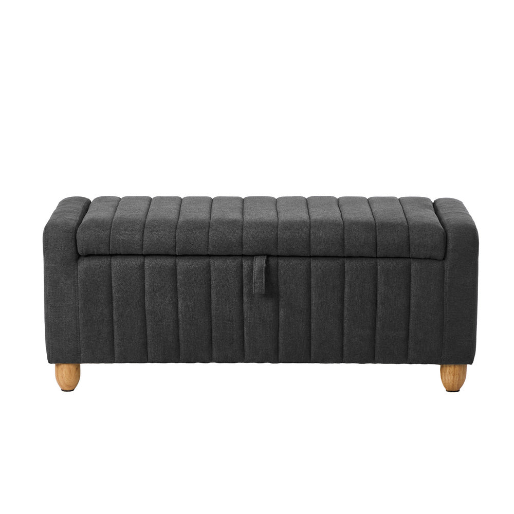 Oikiture Storage Ottoman Couch Footstool Linen Toy Chest Bench Grey