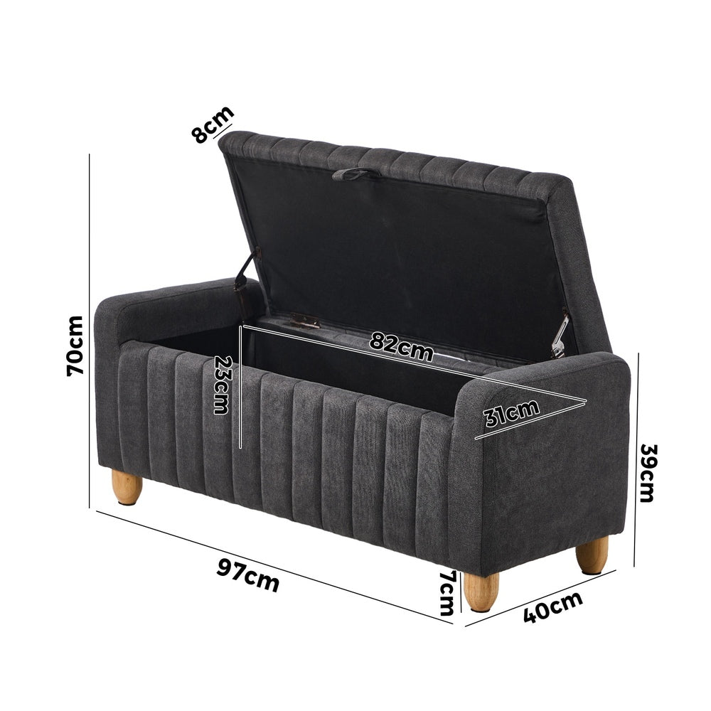 Oikiture Storage Ottoman Couch Footstool Linen Toy Chest Bench Grey