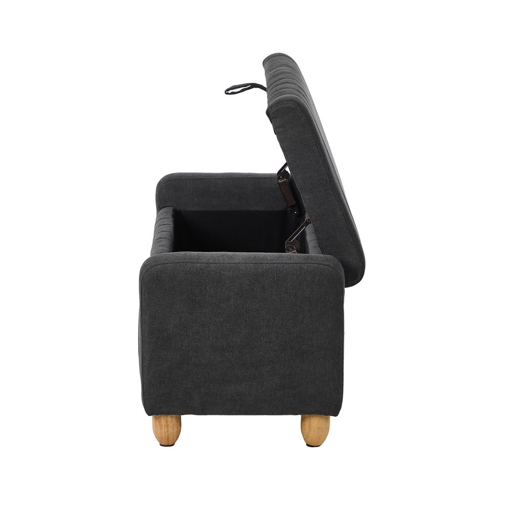 Oikiture Storage Ottoman Couch Footstool Linen Toy Chest Bench Grey