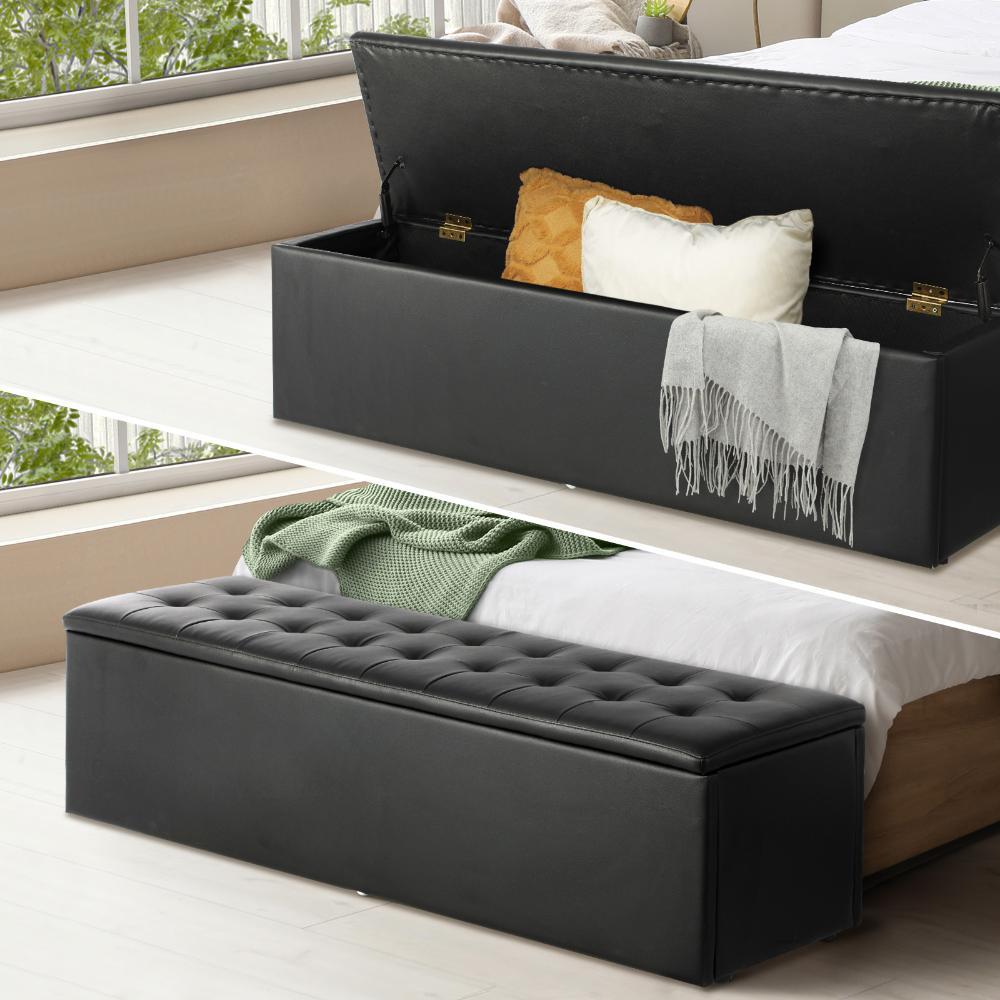 Storage Ottoman XL PU Leather Black