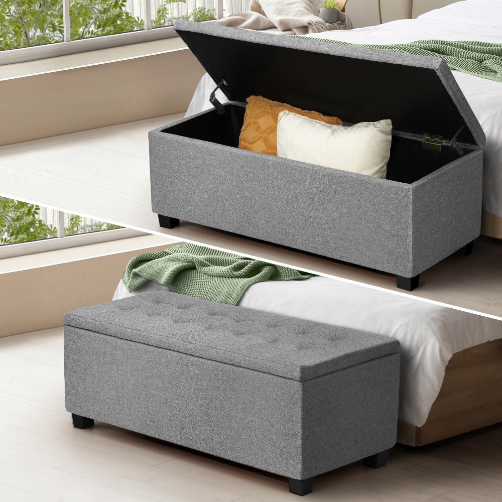 Storage Ottoman Faux Linen Light Grey