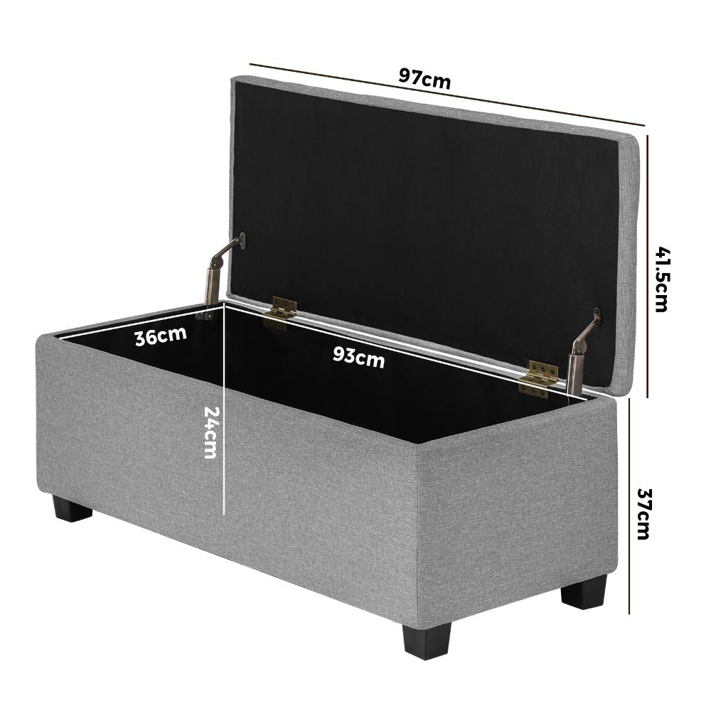 Storage Ottoman Faux Linen Light Grey