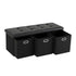 Footstool with Storage – 3 Drawers, PU Leather, 102×39×40cm, Black