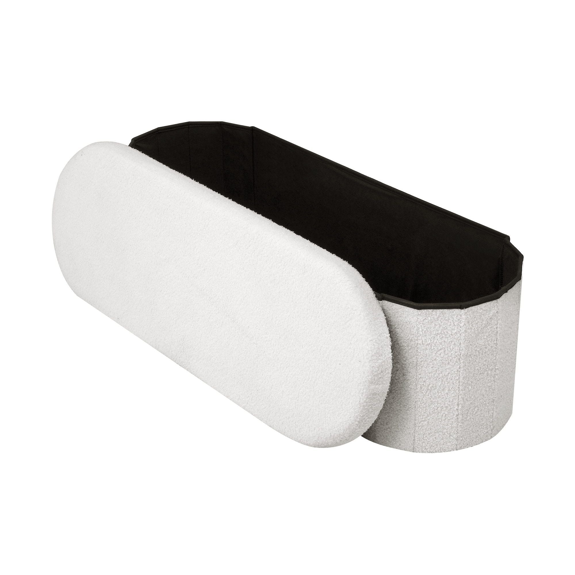 Storage Ottoman Footstool – White Bouclé, Foldable, Hidden Storage, 150kg
