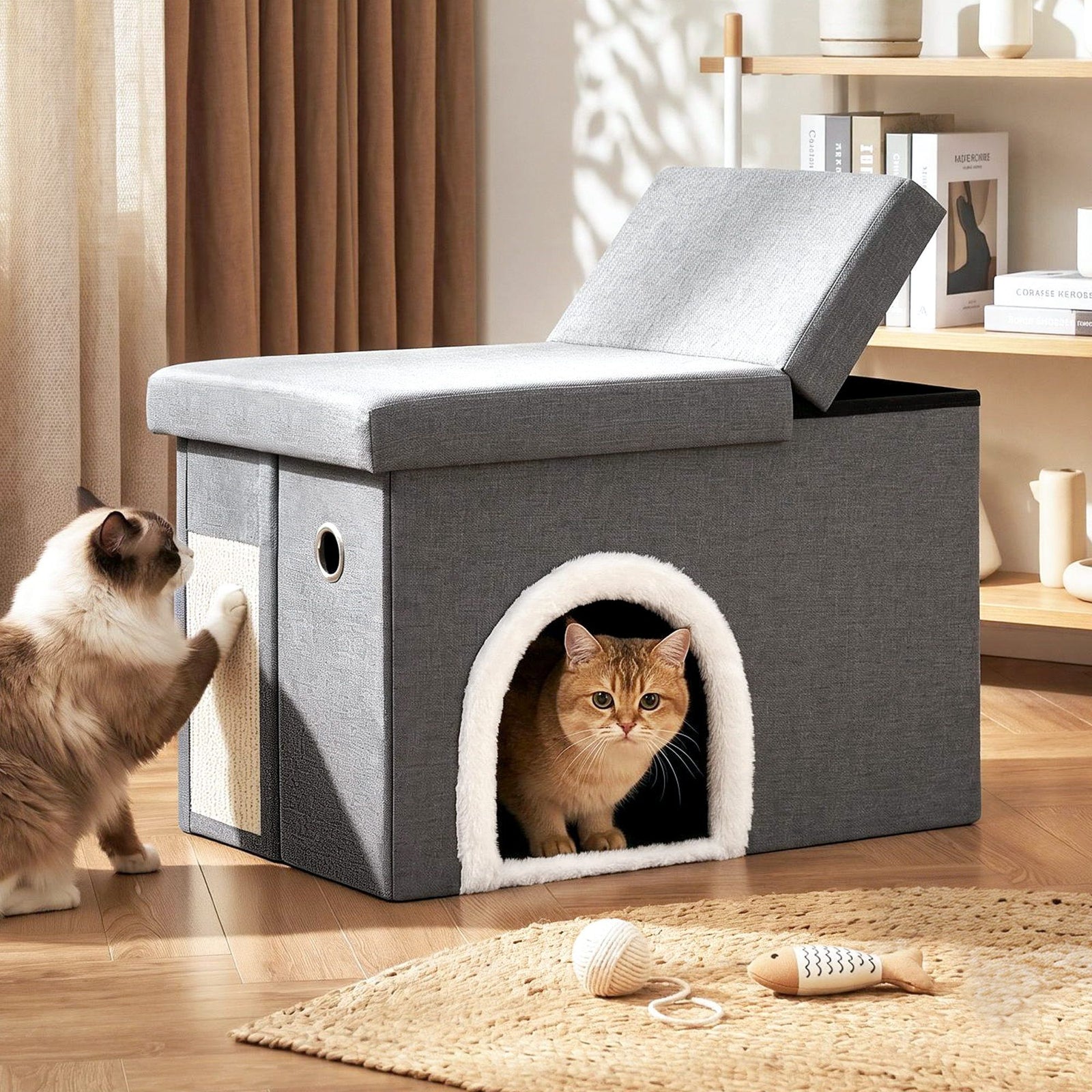 Storage Ottoman Foot Stool Cat Litter Box Enclosure Foldable Grey
