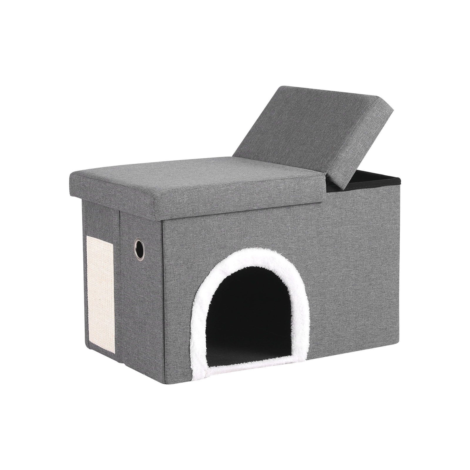 Storage Ottoman Foot Stool Cat Litter Box Enclosure Foldable Grey